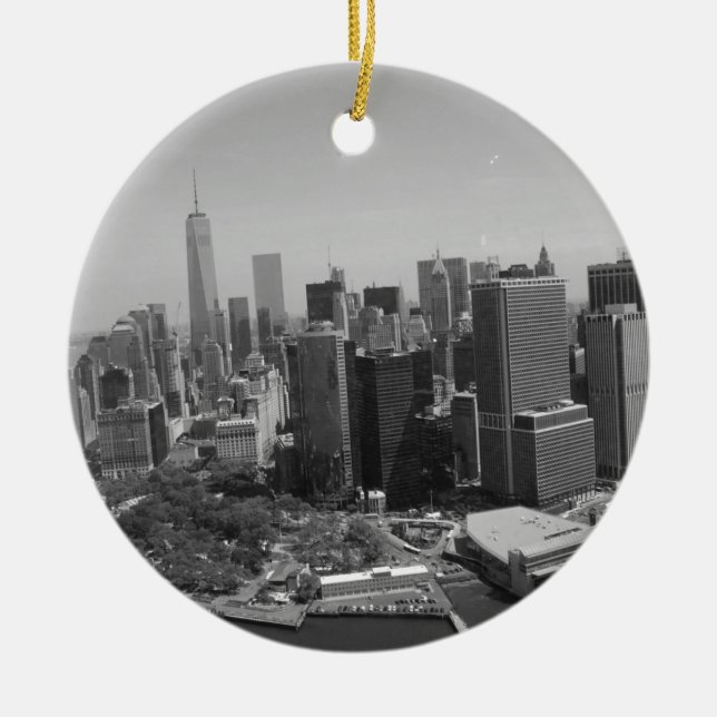 Black White New York City Skyline Julgransprydnad Keramik (Framsidan)