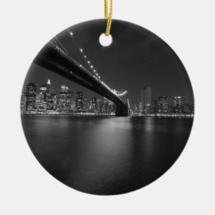 Black White New York City Skyline Julgransprydnad Keramik