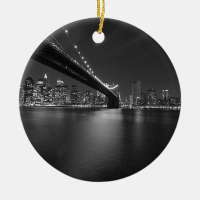Black White New York City Skyline Julgransprydnad Keramik (Framsidan)