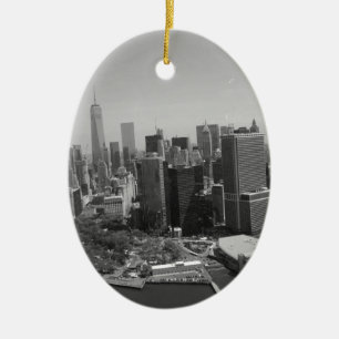 Black White New York City Skyline Julgransprydnad Keramik