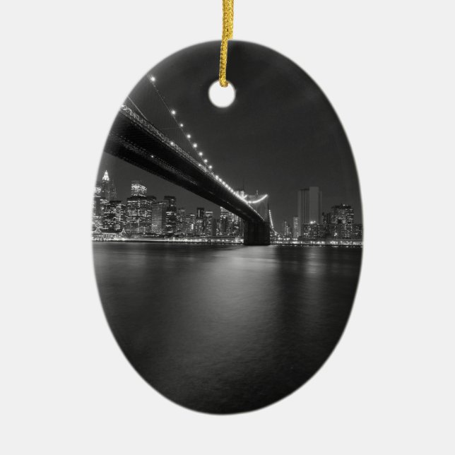 Black White New York City Skyline Julgransprydnad Keramik (Framsidan)