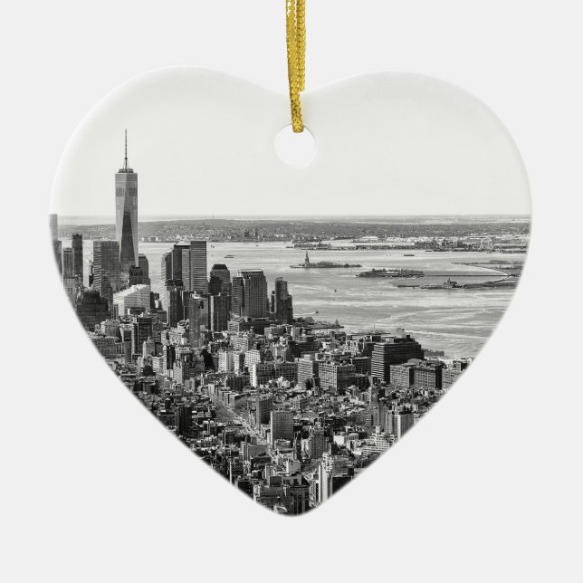 Black White New York City Skyline Julgransprydnad Keramik (Framsidan)
