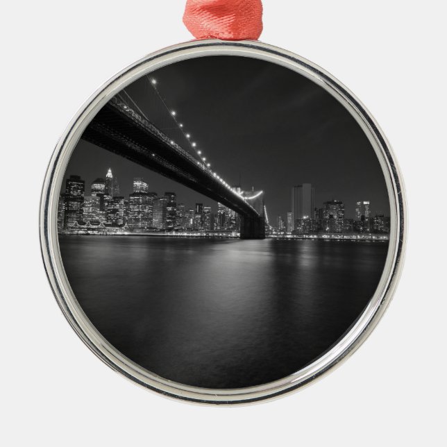 Black White New York City Skyline Julgransprydnad Metall (Framsidan)