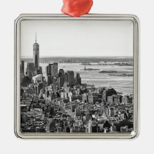 Black White New York City Skyline Julgransprydnad Metall