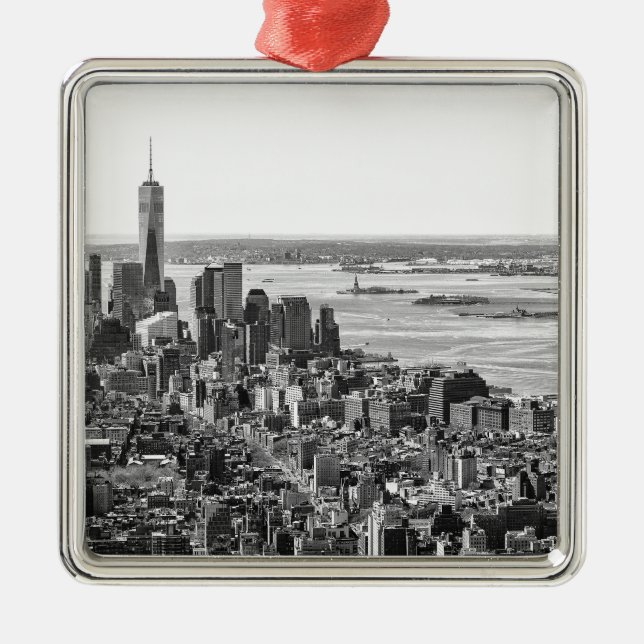 Black White New York City Skyline Julgransprydnad Metall (Framsidan)
