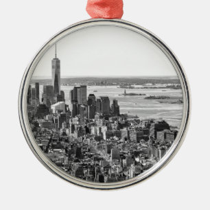 Black White New York City Skyline Julgransprydnad Metall
