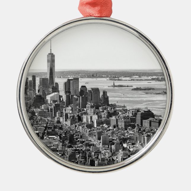 Black White New York City Skyline Julgransprydnad Metall (Framsidan)