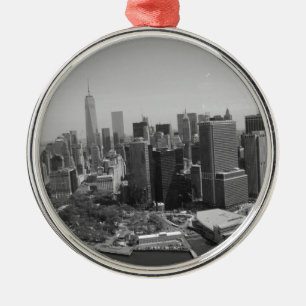Black White New York City Skyline Julgransprydnad Metall