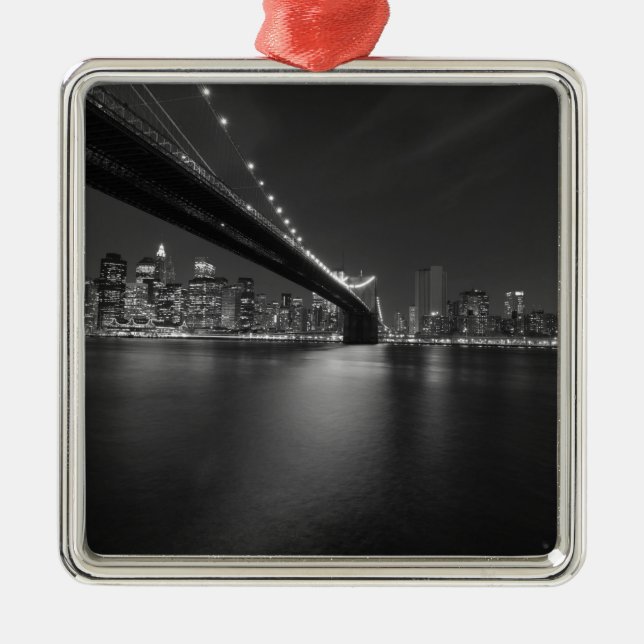 Black White New York City Skyline Julgransprydnad Metall (Framsidan)
