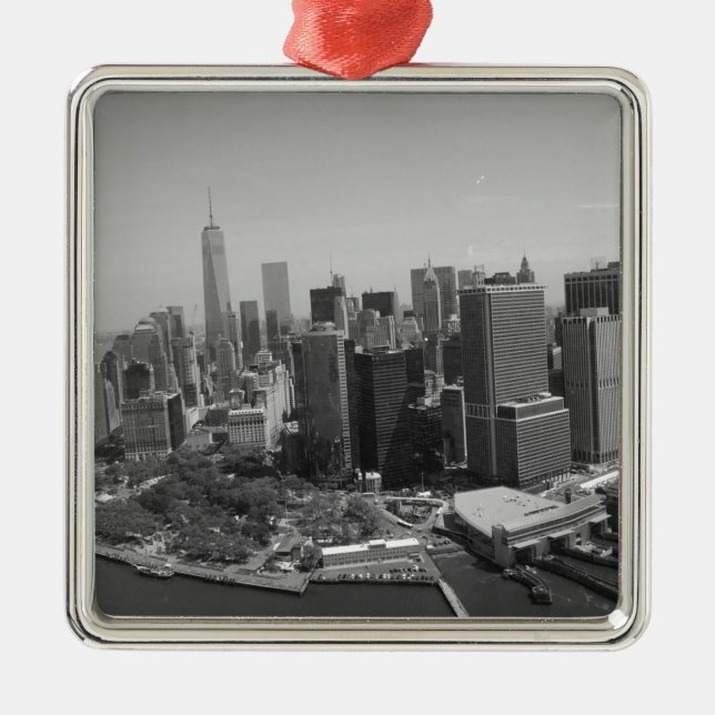 Black White New York City Skyline Julgransprydnad Metall (Framsidan)