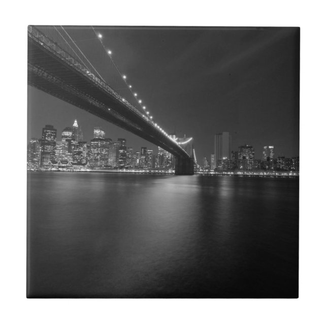Black White New York City Skyline Kakelplatta (Framsidan)