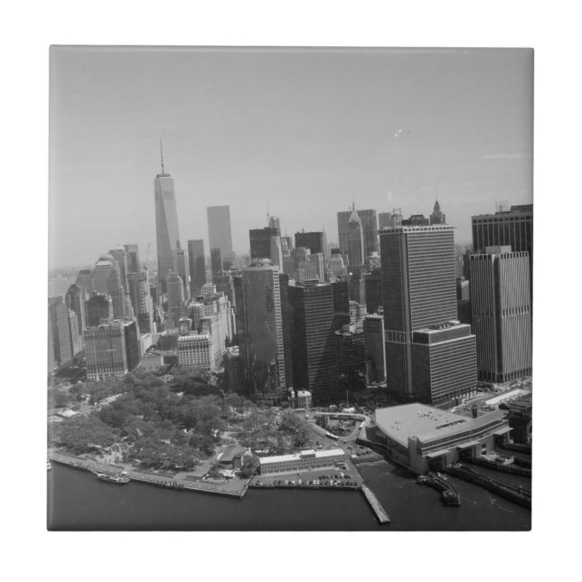 Black White New York City Skyline Kakelplatta (Framsidan)