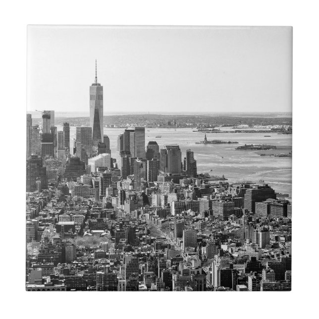Black White New York City Skyline Kakelplatta (Framsidan)