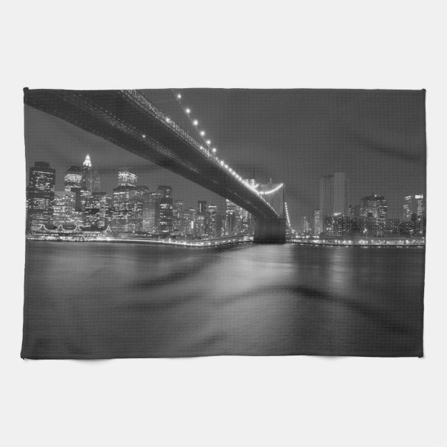 Black White New York City Skyline Kökshandduk (Horisontell)