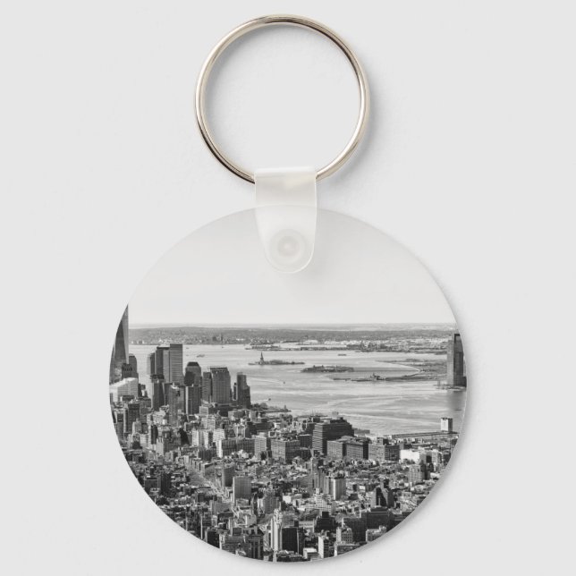 Black White New York City Skyline Nyckelring (Framsida)
