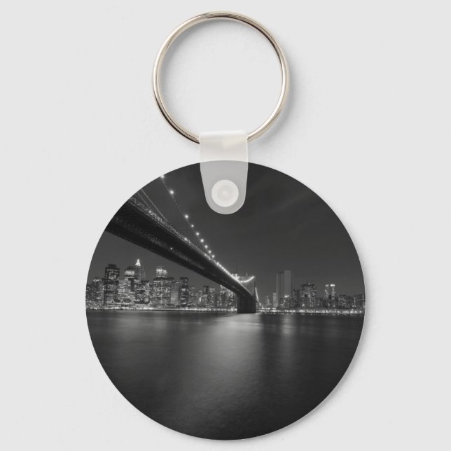 Black White New York City Skyline Nyckelring (Framsida)