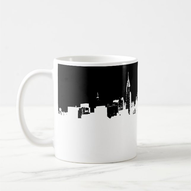Black White New York City Skyline Pop Art Kaffemugg (Vänster)