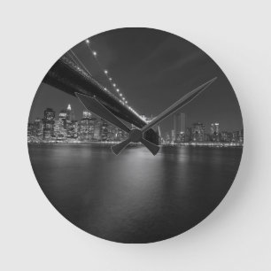 Black White New York City Skyline Rund Klocka