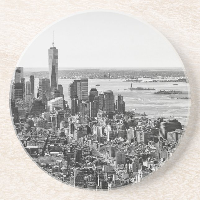 Black White New York City Skyline Underlägg Sandsten (Framsidan)