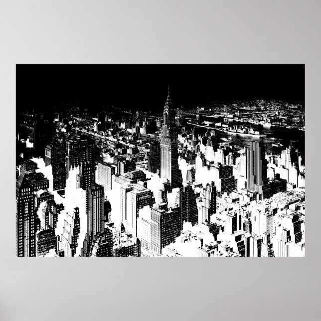 Black White New York Manhattan Panorama Poster (Framsidan)