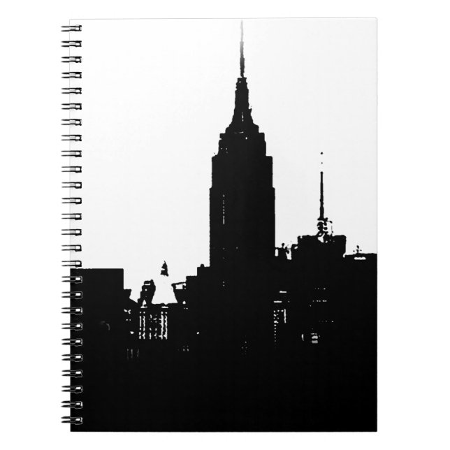 Black White New York Silhouette Anteckningsbok Med Spiral (Framsidan)