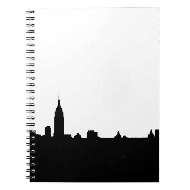 Black & White New York Silhouette Anteckningsbok Med Spiral (Framsidan)
