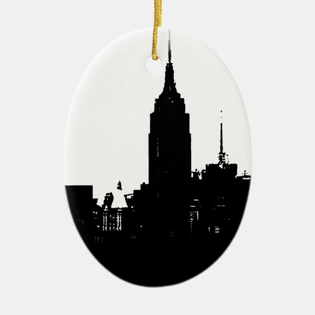Black White New York Silhouette Julgransprydnad Keramik (Framsidan)