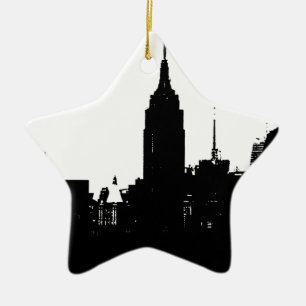 Black White New York Silhouette Julgransprydnad Keramik