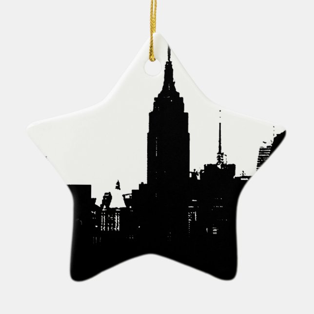 Black White New York Silhouette Julgransprydnad Keramik (Framsidan)