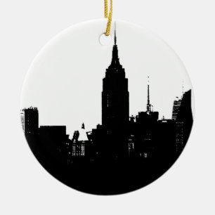 Black White New York Silhouette Julgransprydnad Keramik
