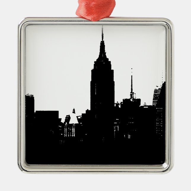 Black White New York Silhouette Julgransprydnad Metall (Framsidan)