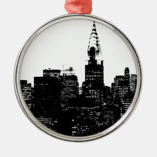 Black & White New York Silhouette Julgransprydnad Metall