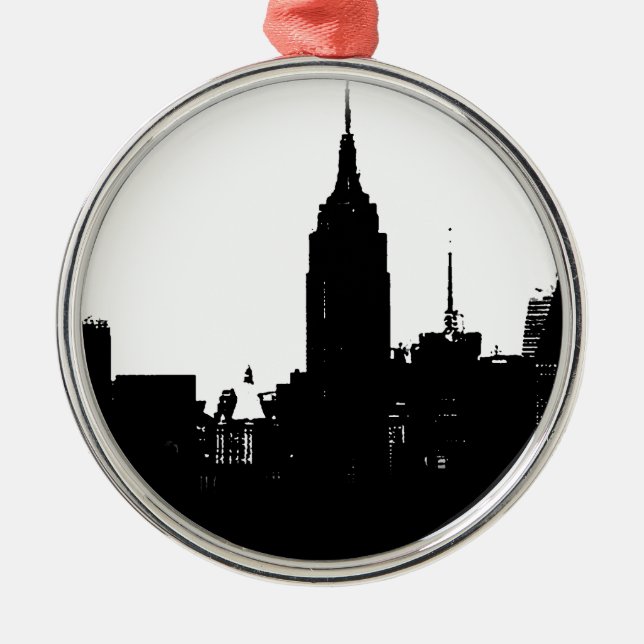 Black White New York Silhouette Julgransprydnad Metall (Framsidan)