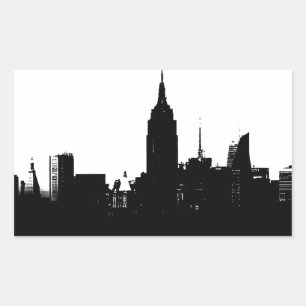 Black White New York Silhouette Rektangulärt Klistermärke