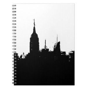 Black White New York Silhouette Skyline Notebook Anteckningsbok Med Spiral