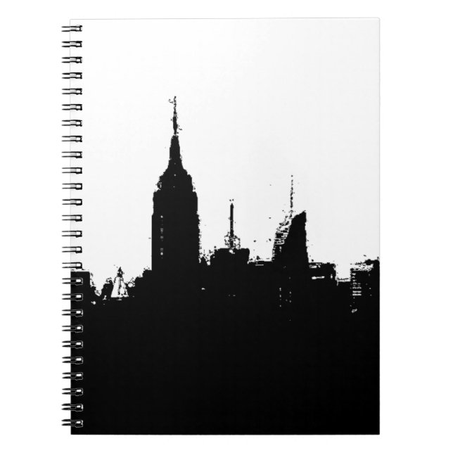 Black White New York Silhouette Skyline Notebook Anteckningsbok Med Spiral (Framsidan)