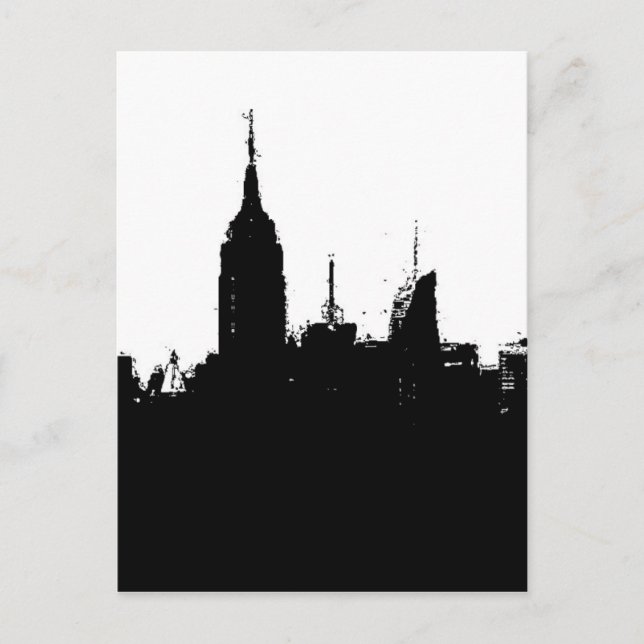 Black White New York Skyline Silhouette-vykort Vykort (Framsida)