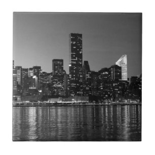 Black White New York Skyscapers Silhouette Kakelplatta