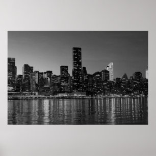 Black White New York Skyscapers Silhouette Poster
