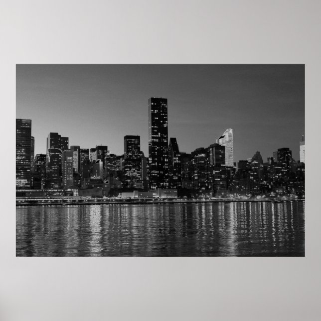 Black White New York Skyscapers Silhouette Poster (Framsidan)