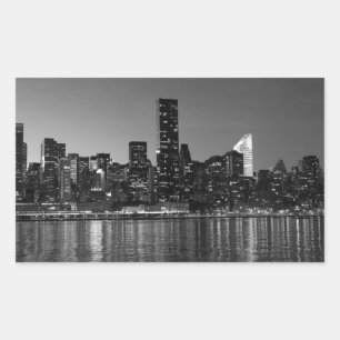 Black White New York Skyscapers Silhouette Rektangulärt Klistermärke