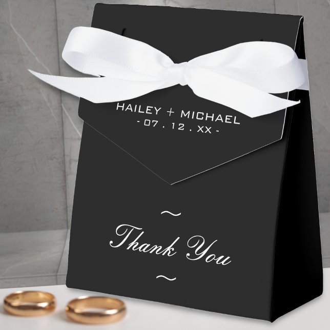 Black & White Newlyged Tack Bröllop Presentaskar (black and white thank you wedding favor box)