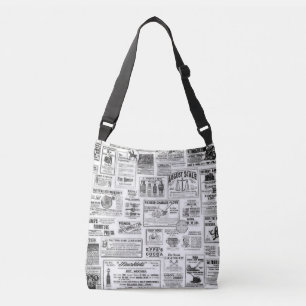Black & White Newspaper Printing Tote Bag Axelväska