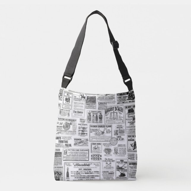 Black & White Newspaper Printing Tote Bag Axelväska (Framsida)