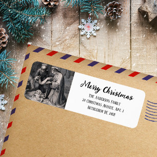Black White Ntivity Christian Catholic Jul Returadress Etikett