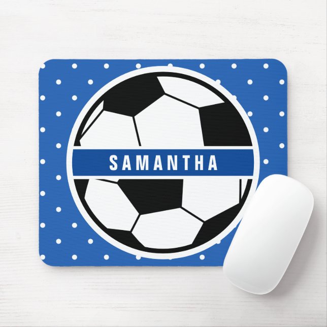 Black White och Blue Soccer Player Sports Monogram Musmatta (Med mus)