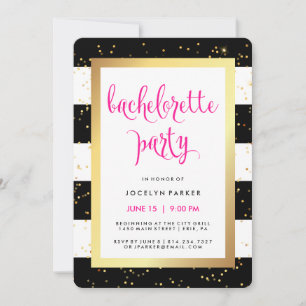 Black White och Faux Guld Bachelorette Party Inbjudningar