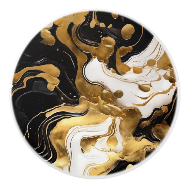 Black White och Guld Faux Marble Knopp (Framsidan)