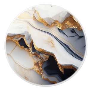 Black White och Guld Faux Marble Knopp