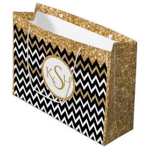 Black White och Guld Glitter Chevron Mönster